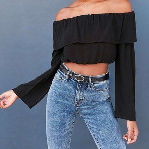 UO Silence + Noise Black Off-the-Shoulder Blouse